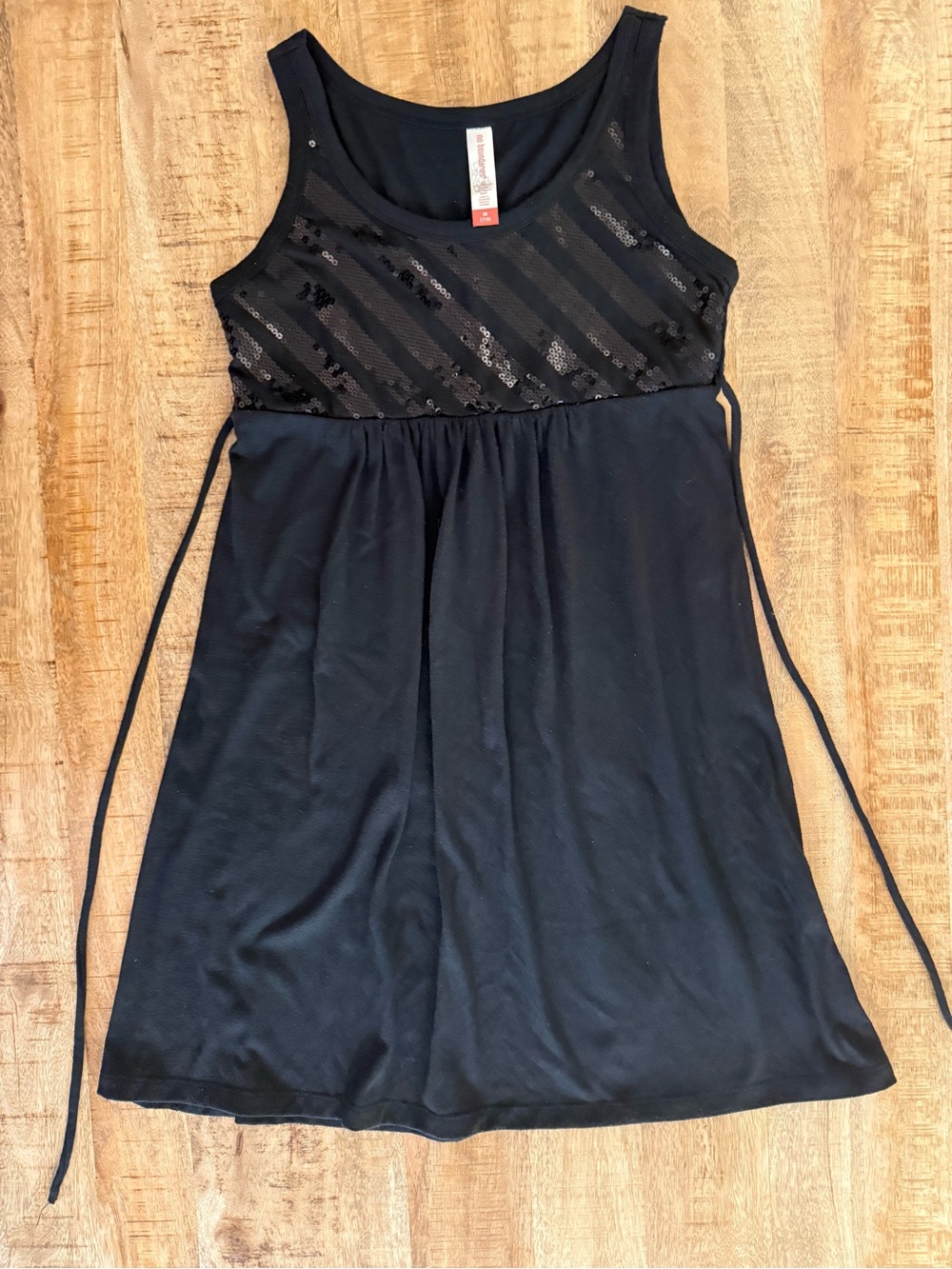 No Boundaries Black Sequin Tank Dress Empire Waist Tie Back Size M 7/9